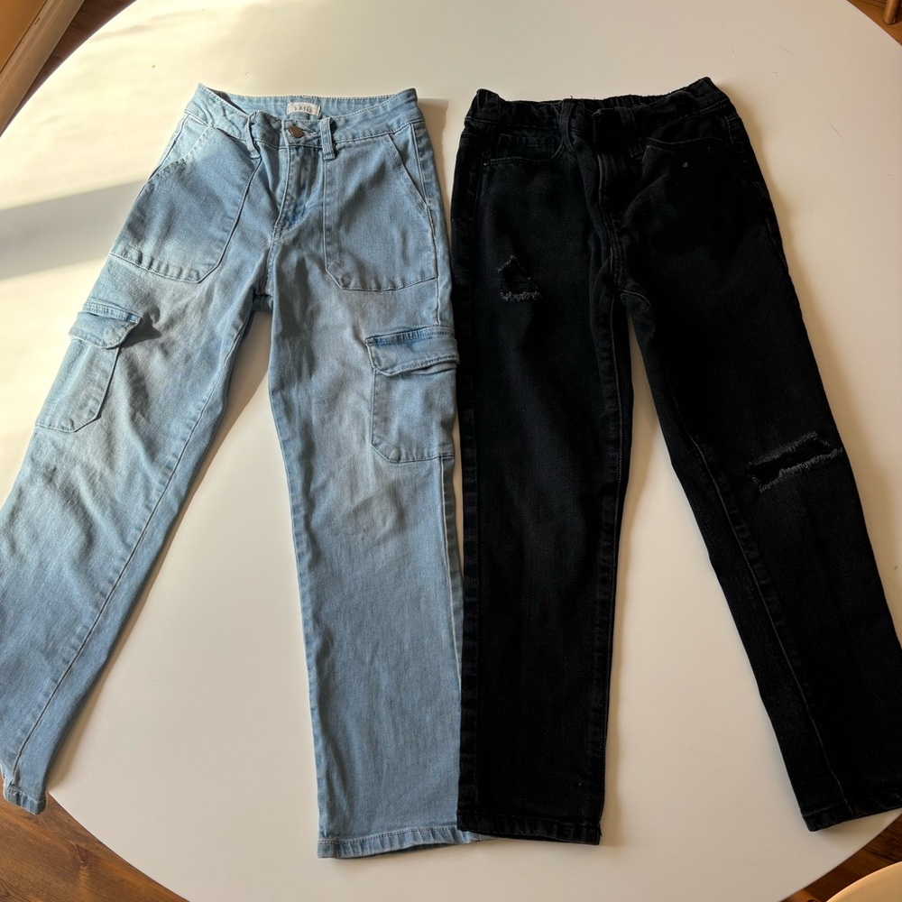 Girl’s Straight Leg Black and Light Blue Jeans Bundle